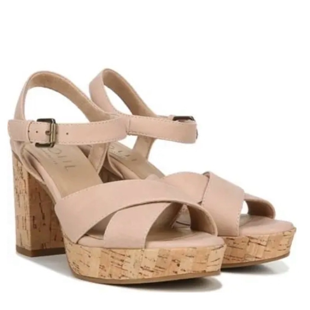 SOUL Naturalizer Nude/Tan Cork Platform Wedge Sandals